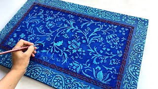 Making a Persian carpet with Stencil & Velvet Powder & Persian Calligraphy poetry | Velvet Wall Art