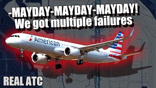 Every Pilot&#39;s Nightmare. American Airbus A320NEO Multiple Failures After Take off. REAL ATC