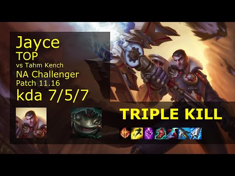 Jayce vs Tahm Kench Top - NA Challenger 7/5/7 Patch 11.16 Gameplay
