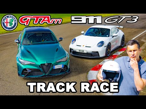 New Alfa Giulia GTAm v Porsche 911 GT3: TRACK RACE & 0-100mph-0 test!