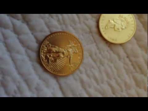 Close examination of Canadian maple leaf and American eagle