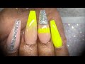 Good Acrylic nails bright yellow design set with cutout designs, Newest!