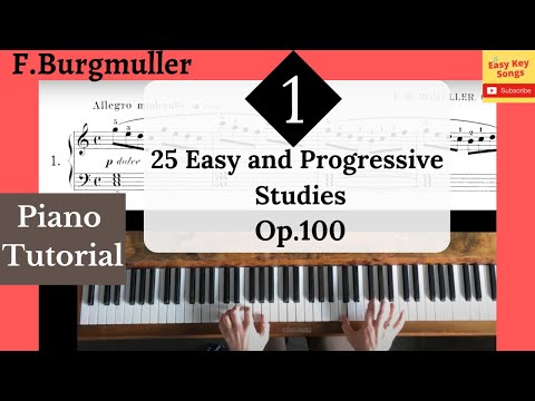 Burgmuller Study No.1 op.100 from "25 Easy and Progressive Studies". Piano Tutorial. Videoscore