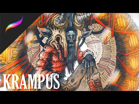 Time-lapse Puffer Krampus | Character Design Challenge | Procreate