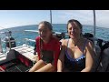 A frame from our Honolulu dive vlog showing the boat on the blue Pacific.