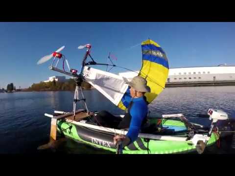 Five Wind Turbine Generators Kayaking | Test Vessel Kite Sail Power Backup Clean Sustainable Energy