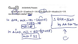 Proving Similar ▵: Prob#4 -  If ▵SIR, m∠S = 22, and m∠I = 118. In ▵LAD, m∠D = 40 and m∠A = 118.