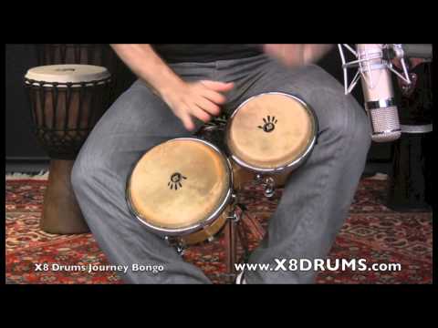 X8 Drums Journey Series Bongo Drums, Natural with Buffalo Heads