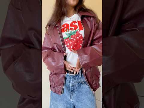 Viral Pinterest cherry red jacket 🍒😍 #youtubeshorts #leatherjacket #pinterestfinds #shorts