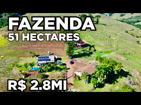 FAZENDA 51.6 HECTARES + CASA + GADO DE CORTE + RIO +  TOURO CHAROLÊS P.O. R$2.8MI