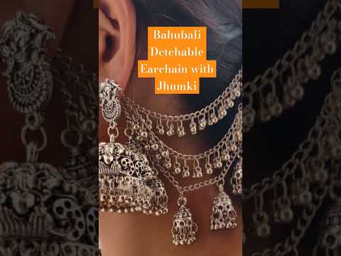 German Silver Bhahubali Earchain detachable with Stud Jhumki Earring