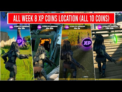 All Week 8 XP Coins Location Guide | GOLD, PURPLE, BLUE, GREEN | All 10 coins shown