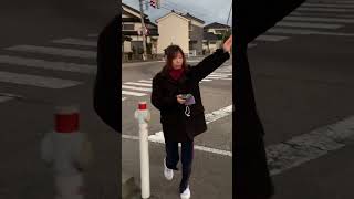 手を挙げて横断歩道をわたりましょう