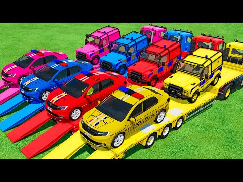TRANSPORTING DACIA LOGAN & LAND ROVER POLICE CARS WITH BIG MAN TRUCKS ! Farming Simulator 22