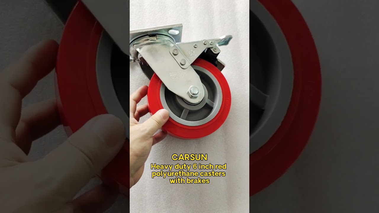 Heavy industrial casters 6 inch red polyurethane swivel casters with brakes