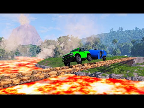 Cars vs Lava River E5 - Police Super Car Chase Amazing Criminals vs Double Log Bridge - BeamNG.Drive