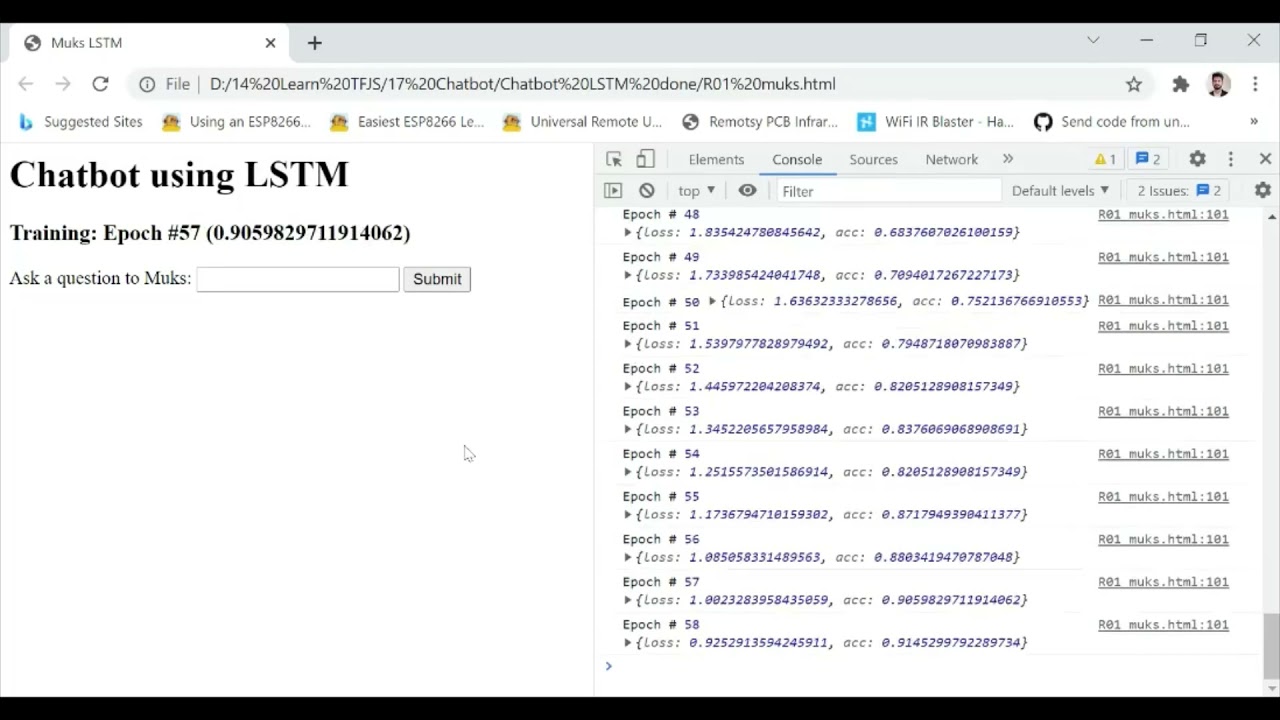 Chatbot using LSTM neural network in TensorFlow