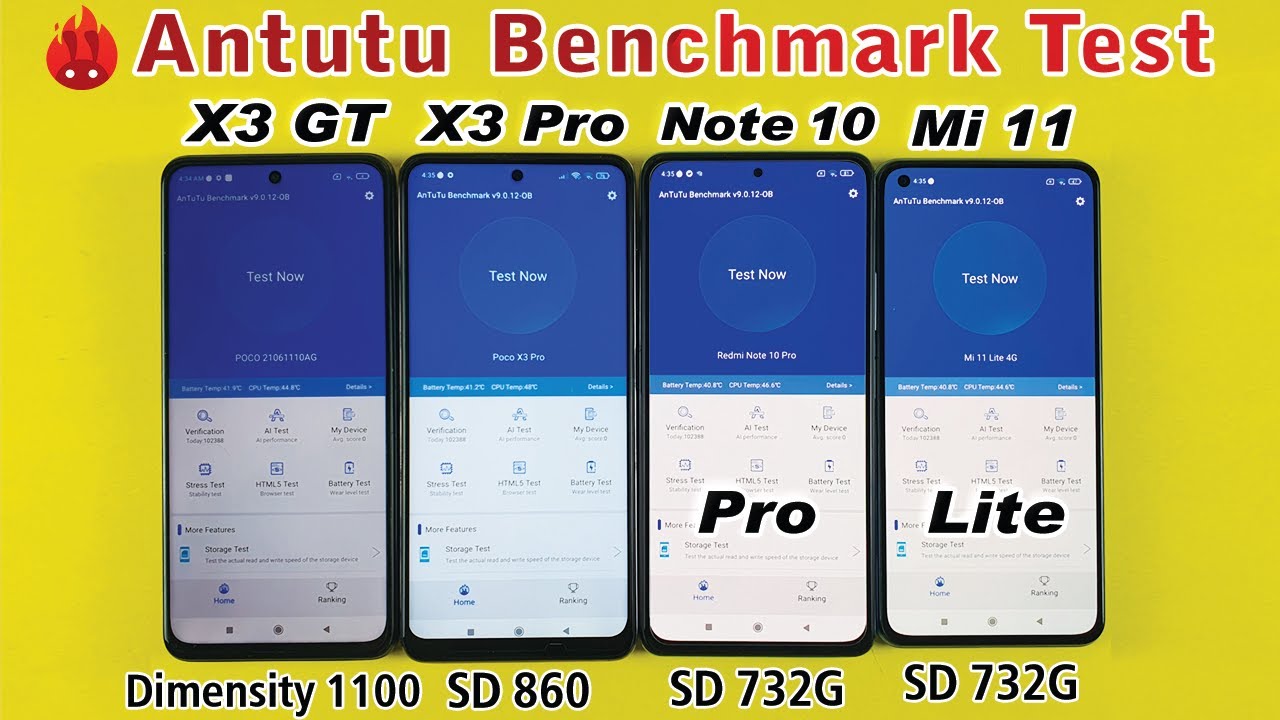 Poco X3 GT vs X3 Pro vs Redmi Note 10 Pro vs Mi 11 Lite Antutu Benchmark Score Test!