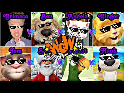 Grimace Shake Vs Tom Vs Ben Vs Angela Vs Ginger Vs Hank Vs Parrot Vs Santa Who Is Best ? 👌 🤣 👍🏽
