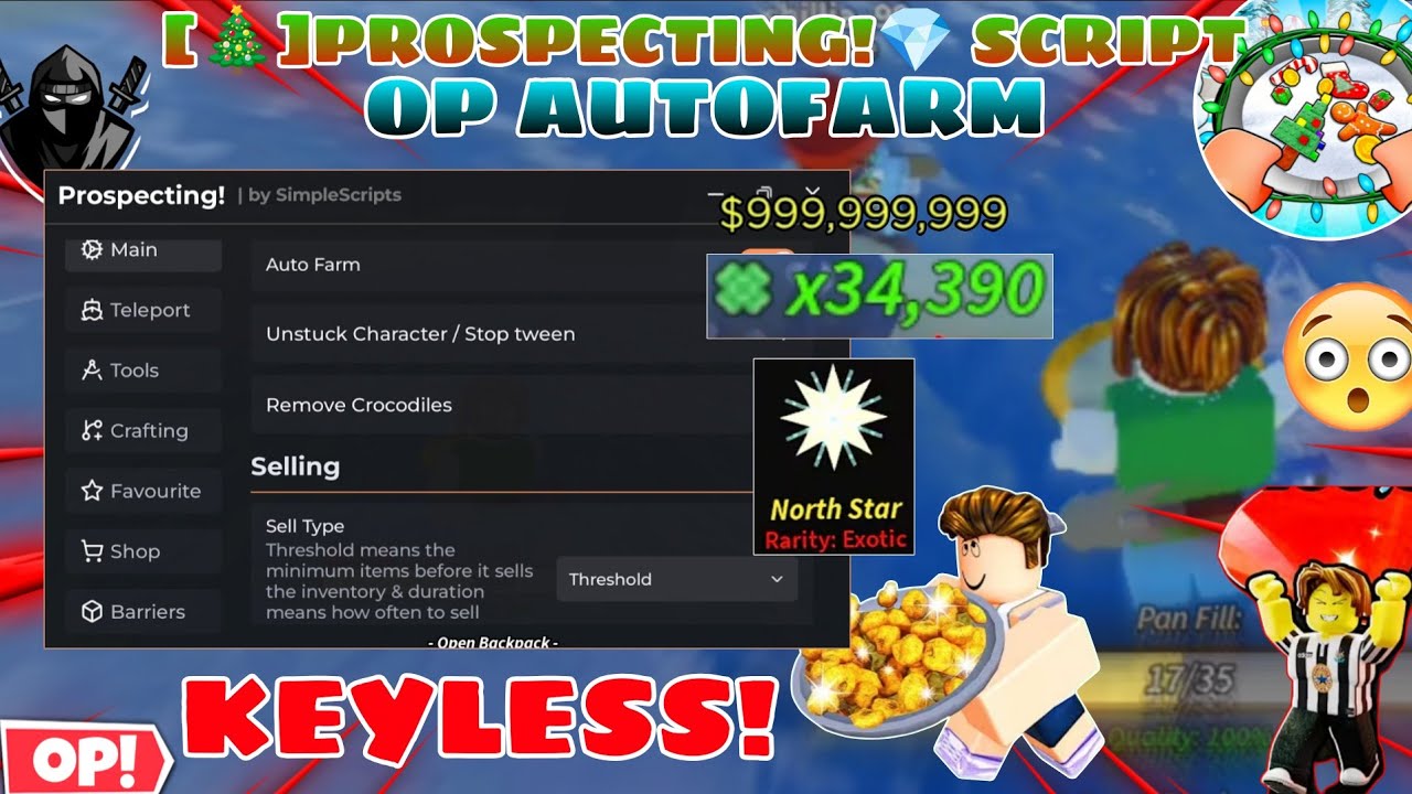 [🎄]Prospecting!💎 OP *No-key* Script Autofarm(Dig,wash🔥),Unlock all Waypoints,Tp to Geode/Rune✨+More🤩