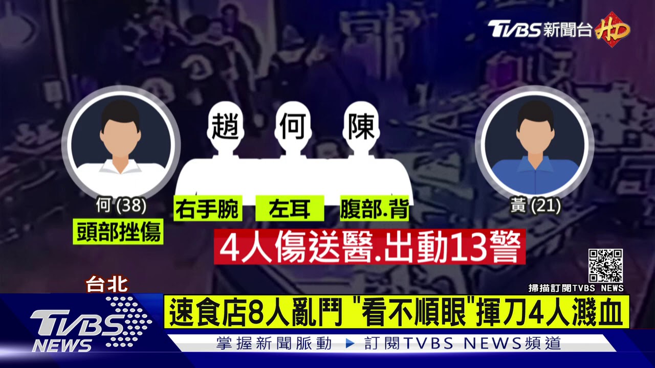 速食店8人亂鬥　「看不順眼」揮刀4人濺血