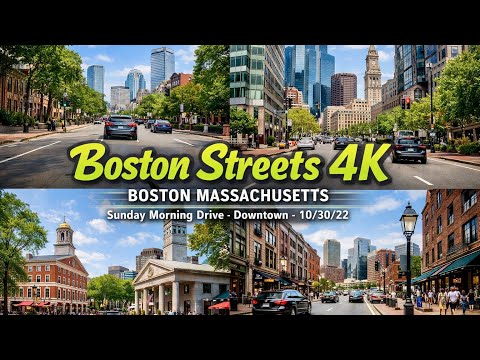 🌇 Boston Streets 4K | Boston Massachusetts | Sunday Morning Drive  Downtown  - 10/30/22
