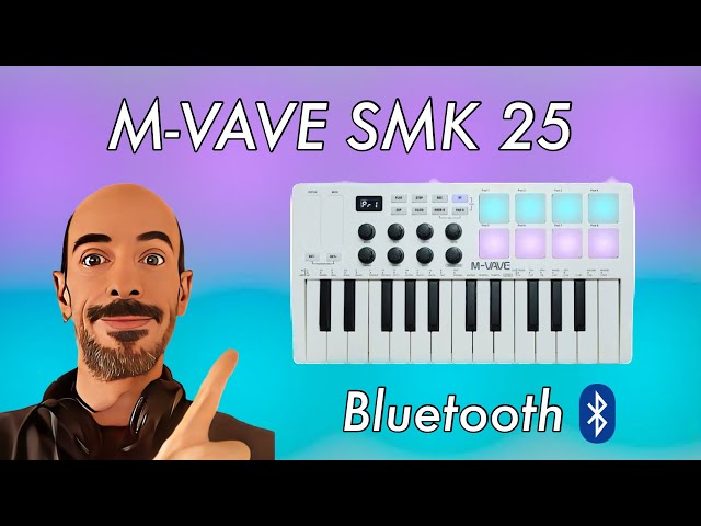 Vídeo relacionado con M-VAVE SMK-25 - Controlador de teclado MIDI USB de 25 teclas con 8 pads de batería retroiluminados, Bluetooth, teclas dinámicas profesionales, 8 perillas
