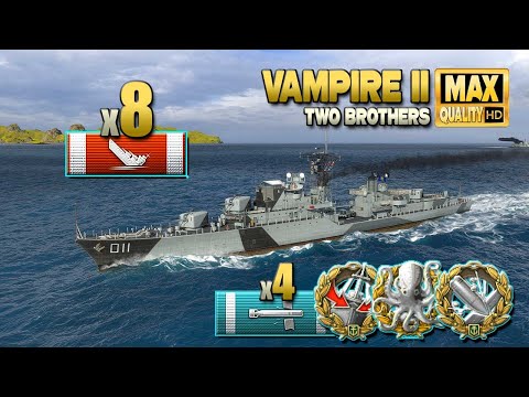 Destroyer "Vampire II": 8 ships destroyed on map "Two Brothers" - World of Warships