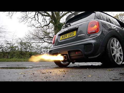Incredibly loud epic Mini Cooper S Spitting Flames F56 Remus catback and Scorpion decat downpipe
