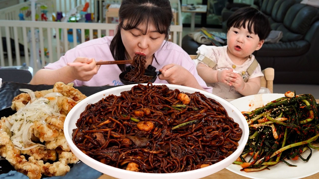 짜장면+탕수육 세트에 시어머님표 파김치는 치트키🍜바쁠 땐 배달음식 먹방이 최고..😋