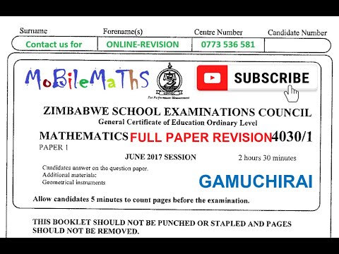 ZIMSEC - MATHS JUNE 2017 : P1