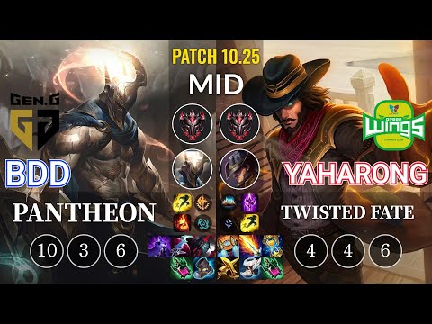 GEN Bdd Pantheon vs JAG Yaharong Twisted Fate Mid - KR Patch 10.25