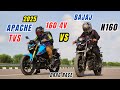 2025 TVS Apache RTR 160 4V LED Headlight TFT Cluster Vs Bajaj Pulsar N160 Drag Race Battle