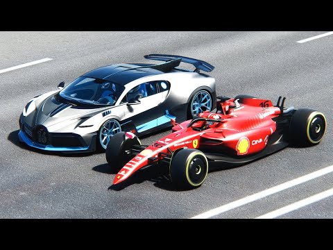 Ferrari F1 2022 WINGLESS vs Bugatti Divo - Drag Race 20 KM