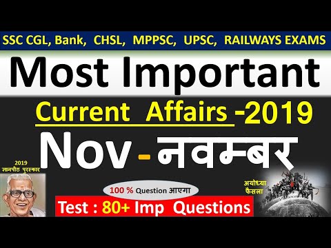 Current affairs : November 2019 | Important current affairs 2019 |  latest current affairs Quiz
