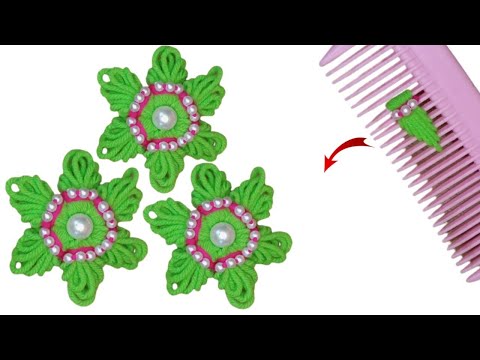 It's So Cute Super Easy Woolen Flower Craft Ideas with Hair Comb - Hand Embroidery Amazing Flowers