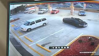 UHaul truck hits parked car at gas pump