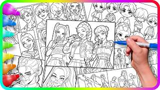 KPop Demon Hunters FanArt Coloring Pages Compilation / Satisfying Coloring Huntrix and Saja Boys