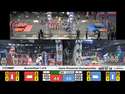 Quarterfinal 1 Match 1 - 2019 FIRST Ontario Provincial Championship - Science Division - Split View