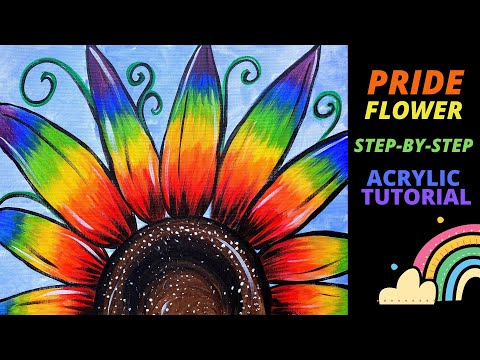 EP73- 'Pride Flower' Rainbow sunflower easy acrylic painting tutorial for beginners