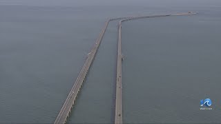 Chesapeake Bay Bridge-Tunnel under level 1 wind restrictions