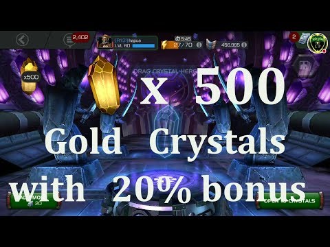 500 gold crystals opening with 20% bonus ( 3 year anniversary bonus )marvel contest of champion