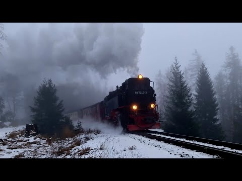 Brockenbahn im Nebel (Dezember 2021) HSB Schnee Winter