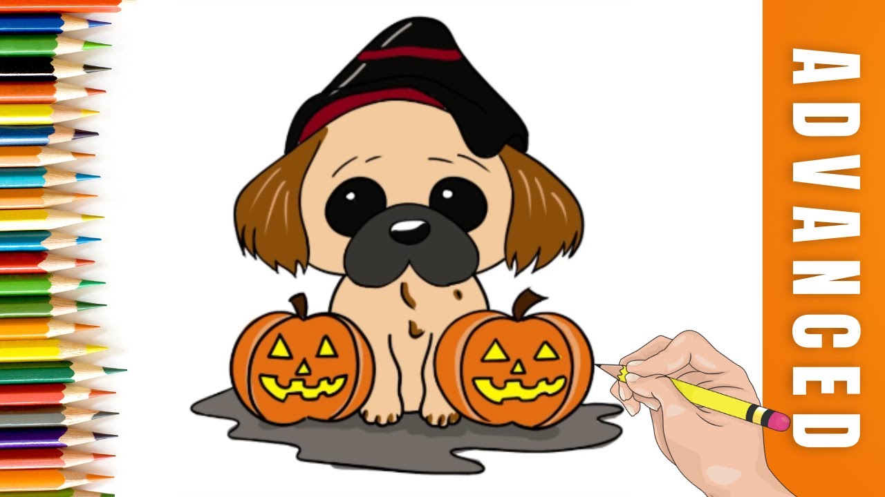 How To Draw A Halloween Puppy Witch for Kids