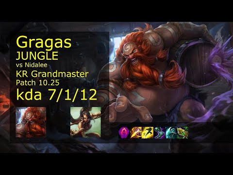 Gragas vs Nidalee Jungle - KR Grandmaster 7/1/12 Patch 10.25 Gameplay // [롤] 그라가스 vs 니달리 정글