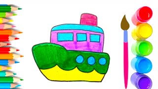 How To Draw cute Ship Drawing, Painting &Coloring For Kids and Toddlers_🌈⛵
