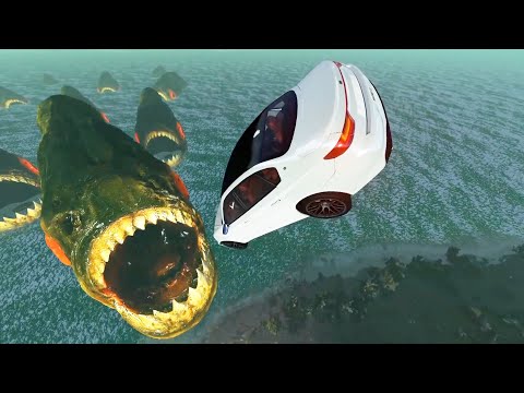 Beamng Drive - Car Jumping into Mouth of Hungry Blue Whale | HYDRA STATION