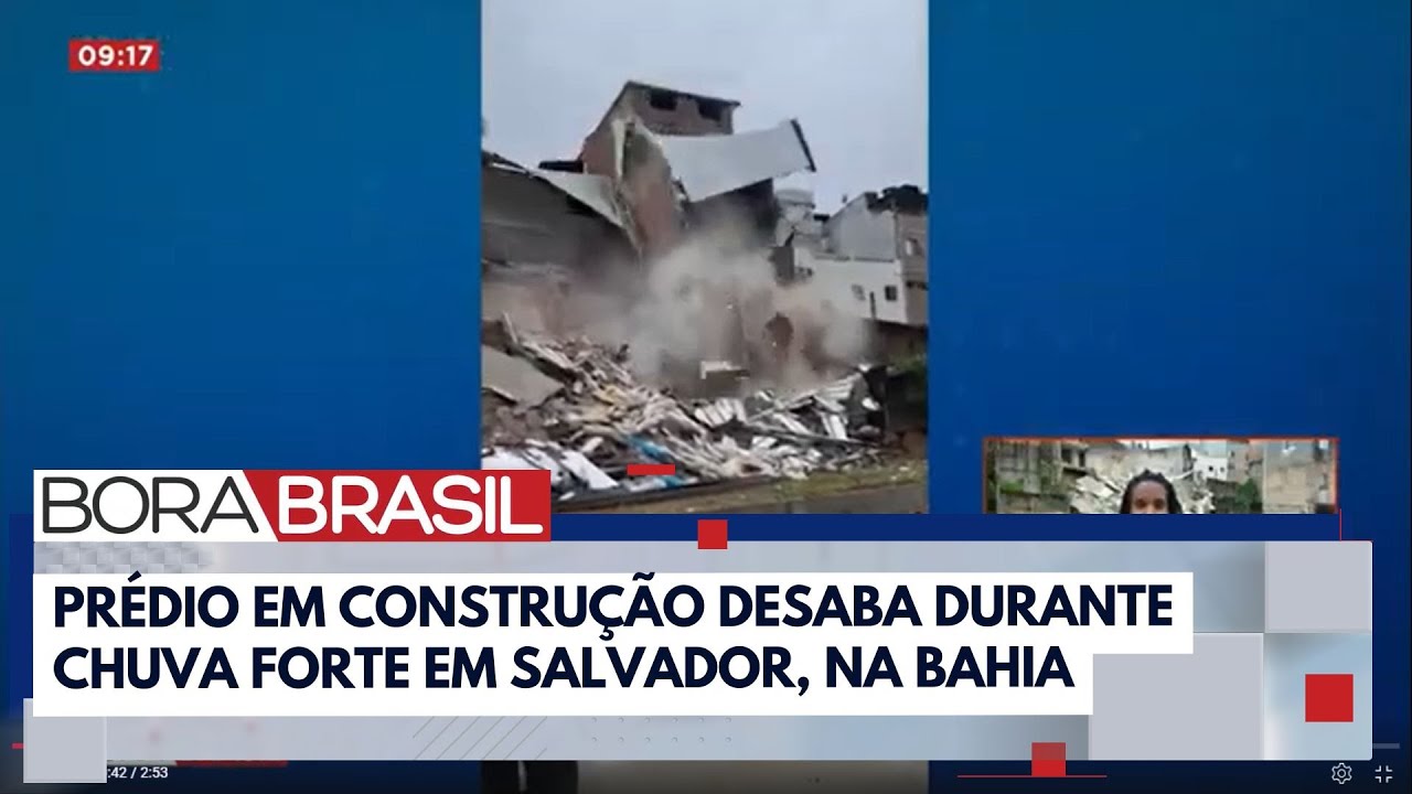 Prédio em construção desaba durante chuva em Salvador