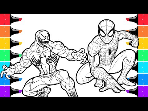 Coloring Spider-Man vs Venom Fight Scene Superhero Coloring Page