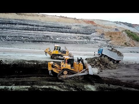 Caterpillar D9T & Komatsu D275 Bulldozers In Action - Drone Video